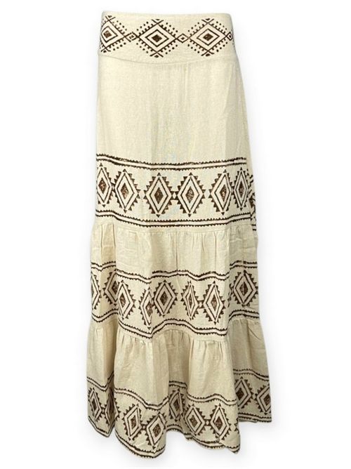gonna donna fantasia atzeca beige e marrone Pahiesa Formentera | FA23419TABACCO ECRU